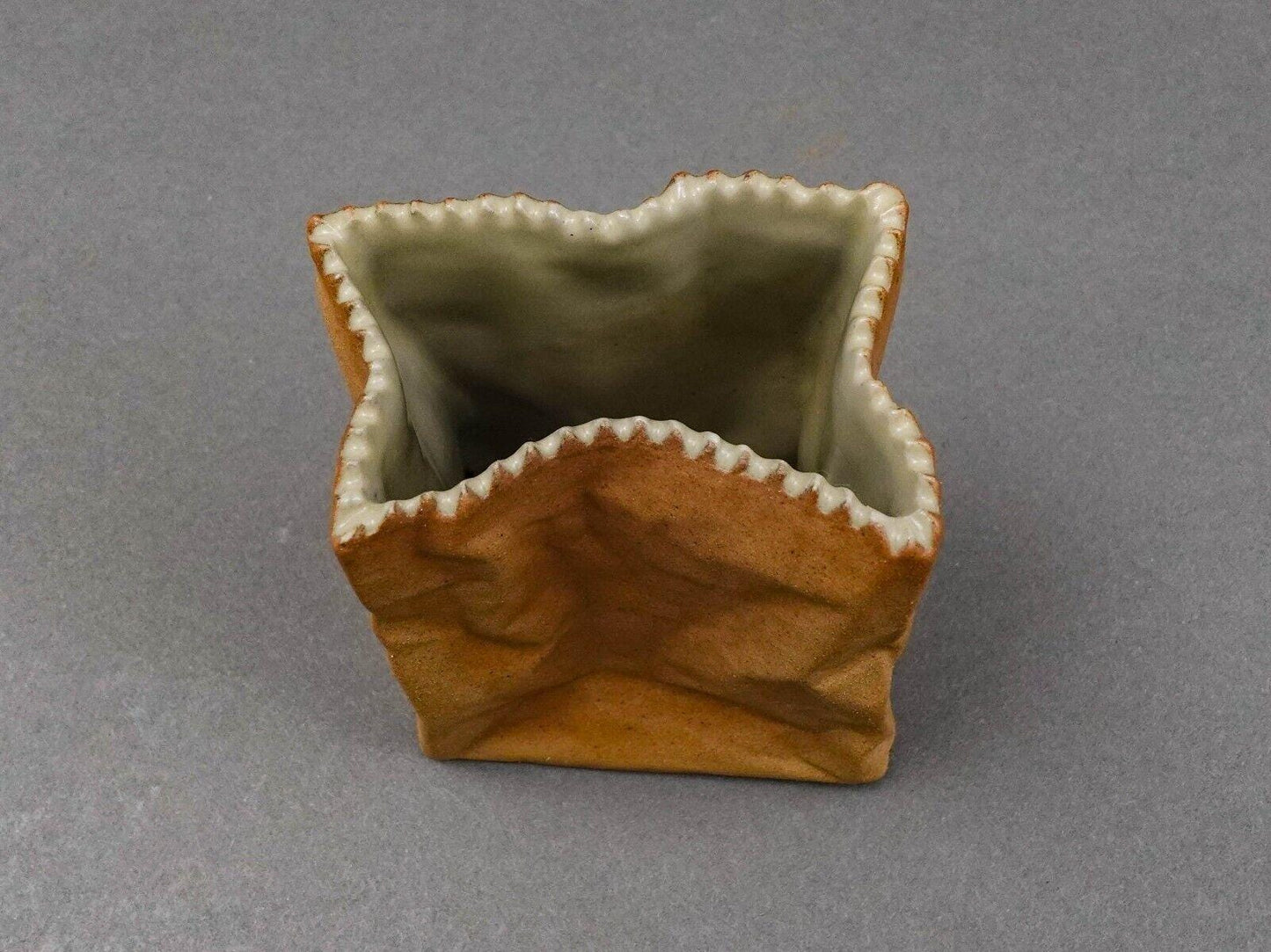 Rosenthal Germany Tapio Wirkkala Pop Art Crinkle Brown Paper Bag Vase 4 1/2"