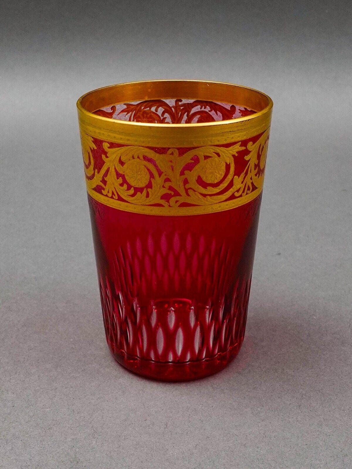 Saint St Louis Crystal France Thistle Red & Gold Encrusted Tea Tumbler Glass
