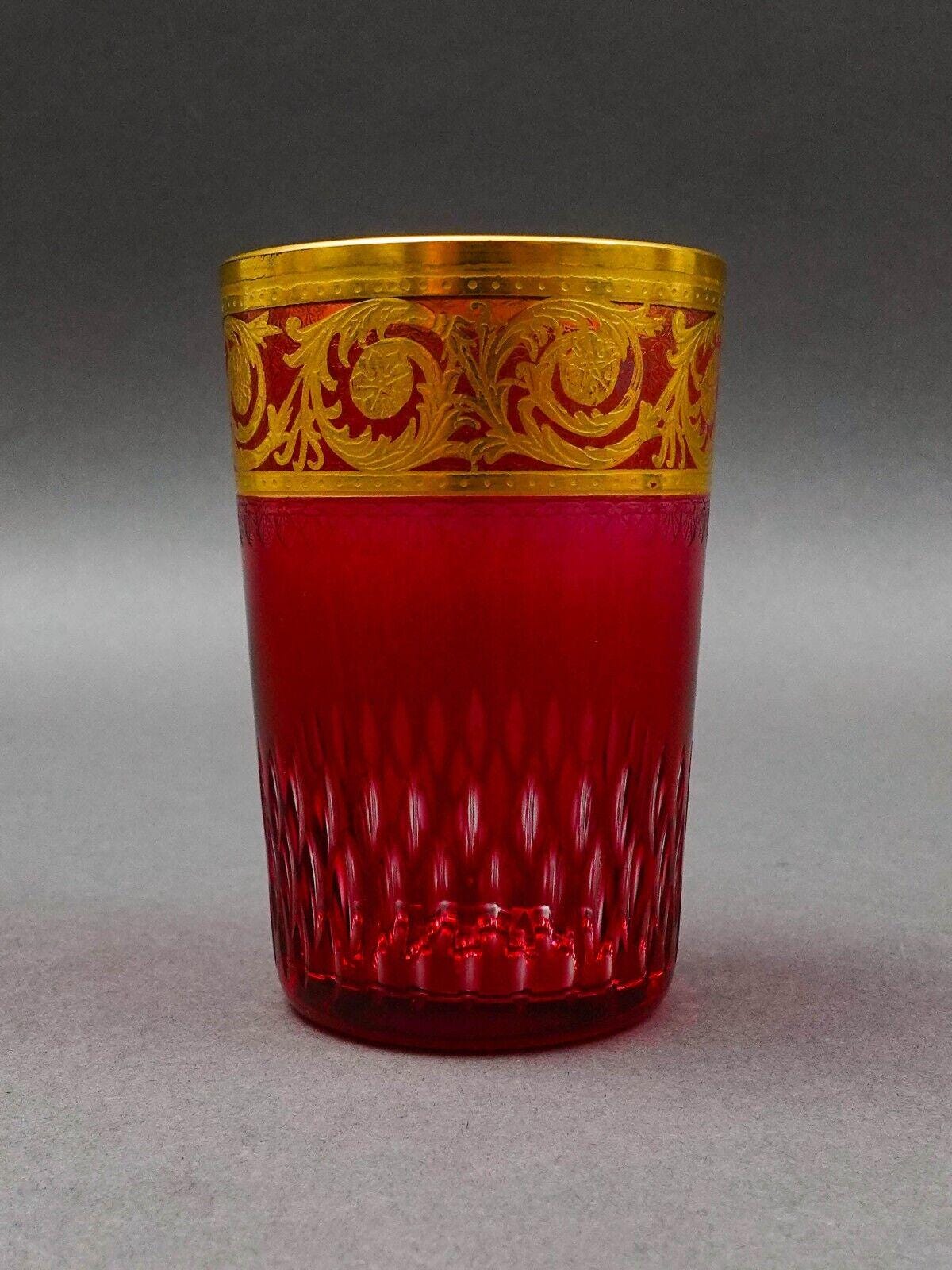 Saint St Louis Crystal France Thistle Red & Gold Encrusted Tea Tumbler Glass