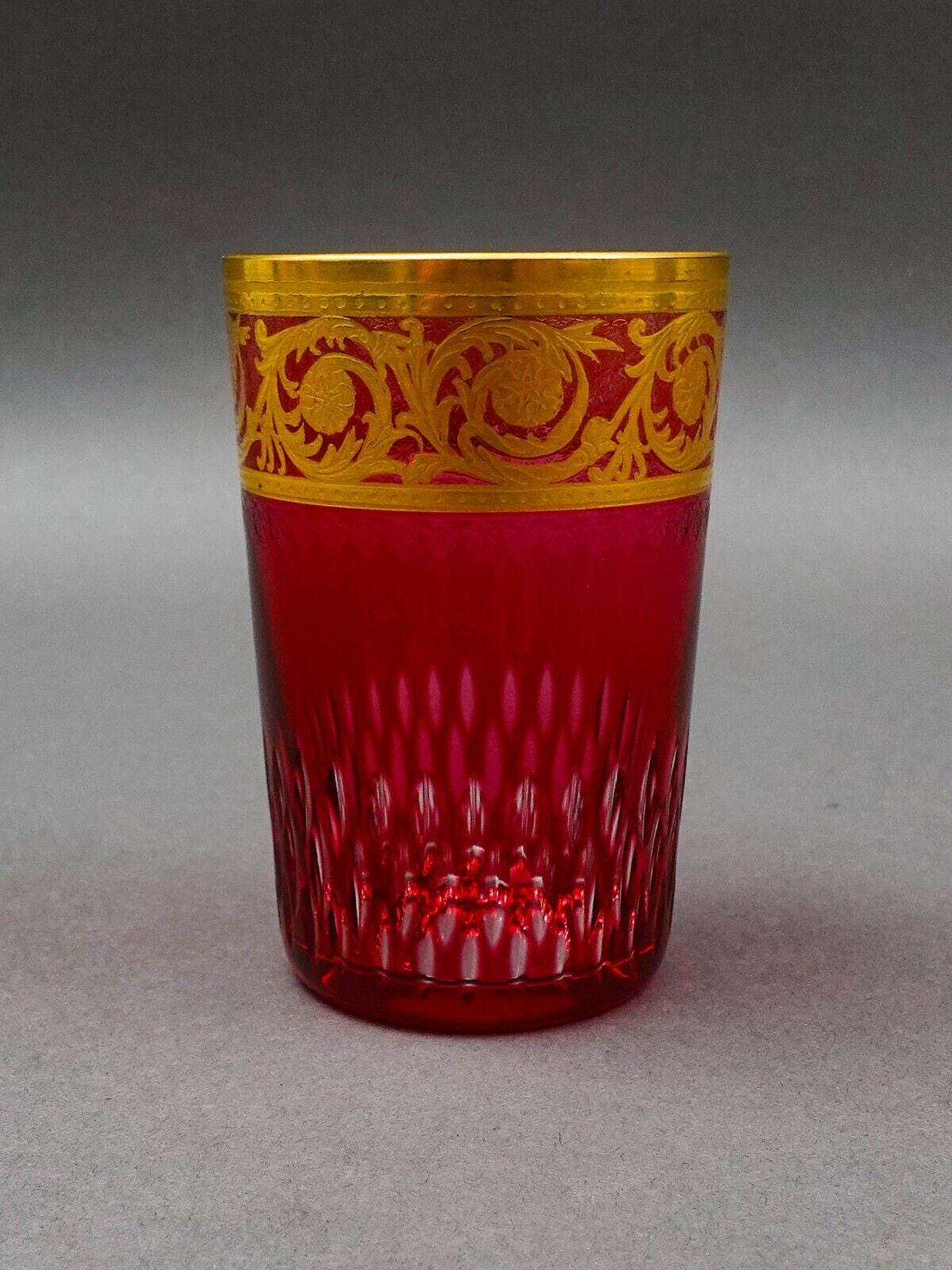 Saint St Louis Crystal France Thistle Red & Gold Encrusted Tea Tumbler Glass