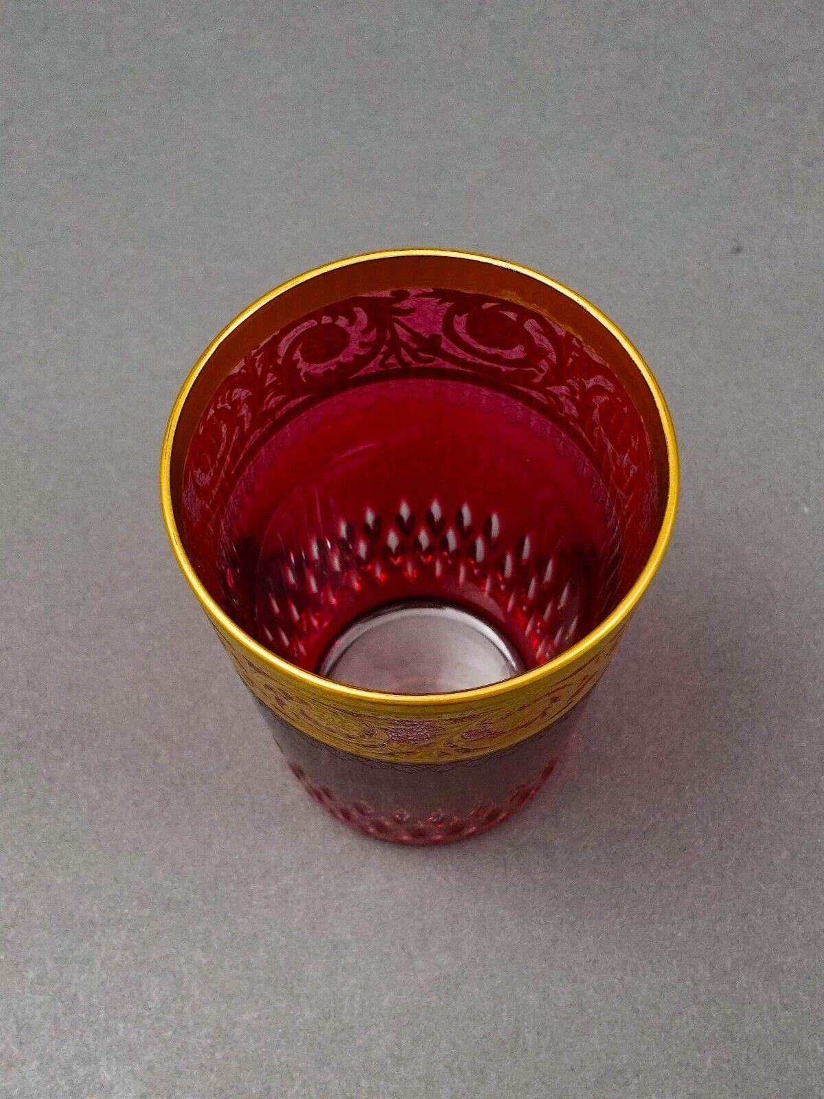 Saint St Louis Crystal France Thistle Red & Gold Encrusted Tea Tumbler Glass