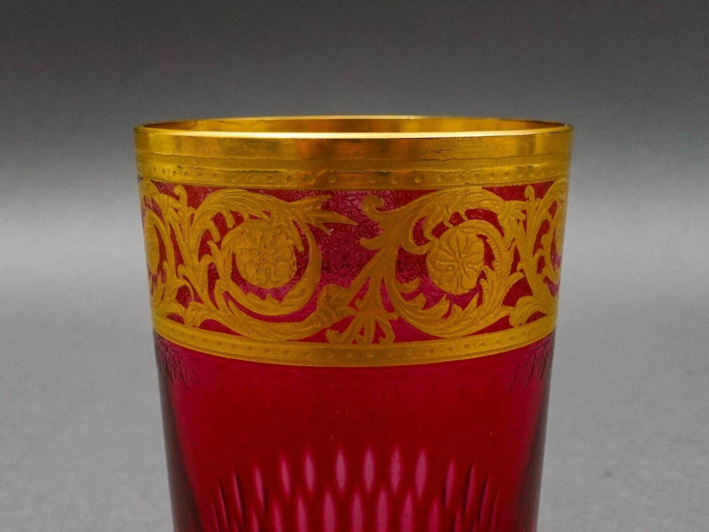 Saint St Louis Crystal France Thistle Red & Gold Encrusted Tea Tumbler Glass