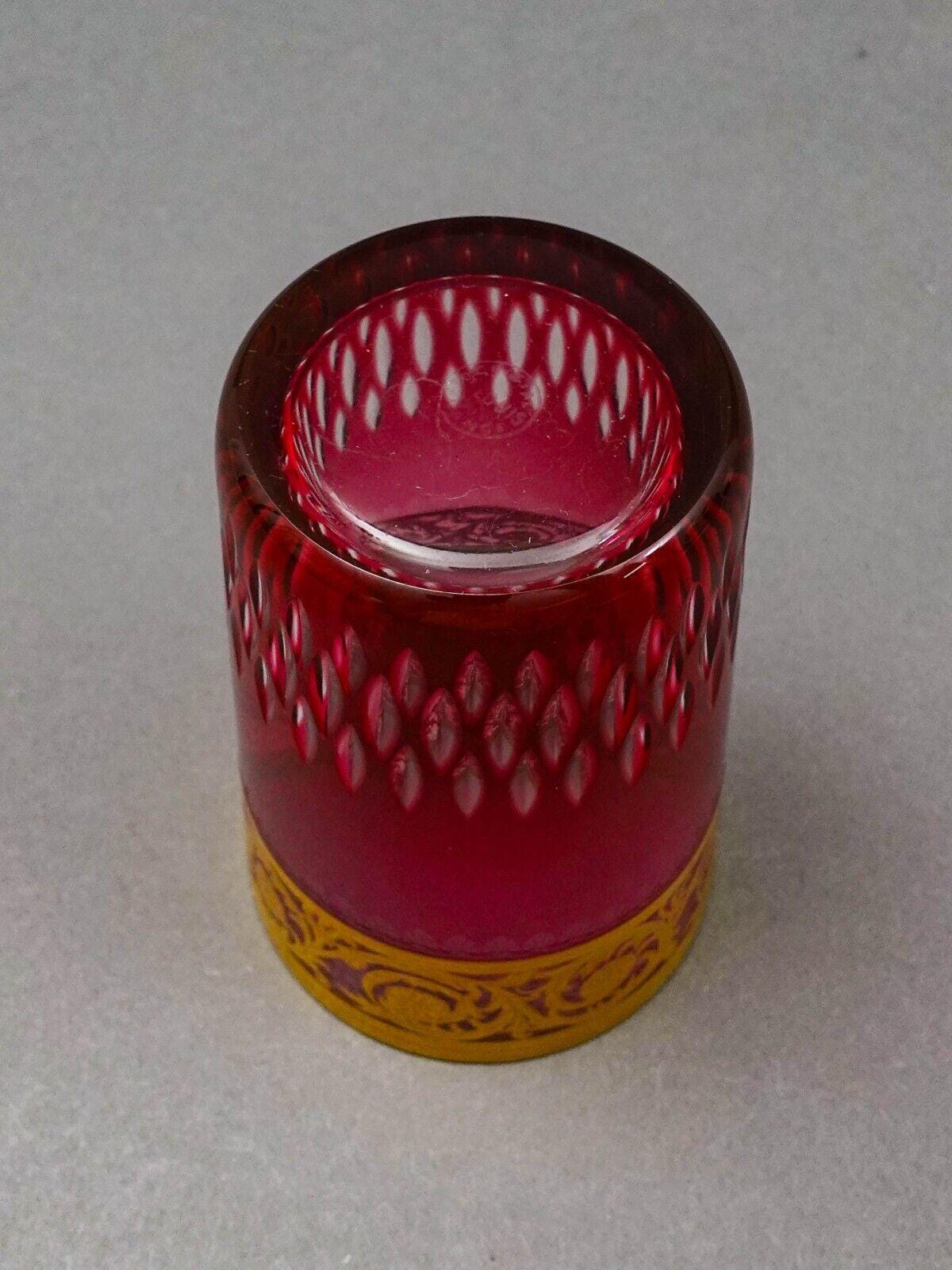 Saint St Louis Crystal France Thistle Red & Gold Encrusted Tea Tumbler Glass