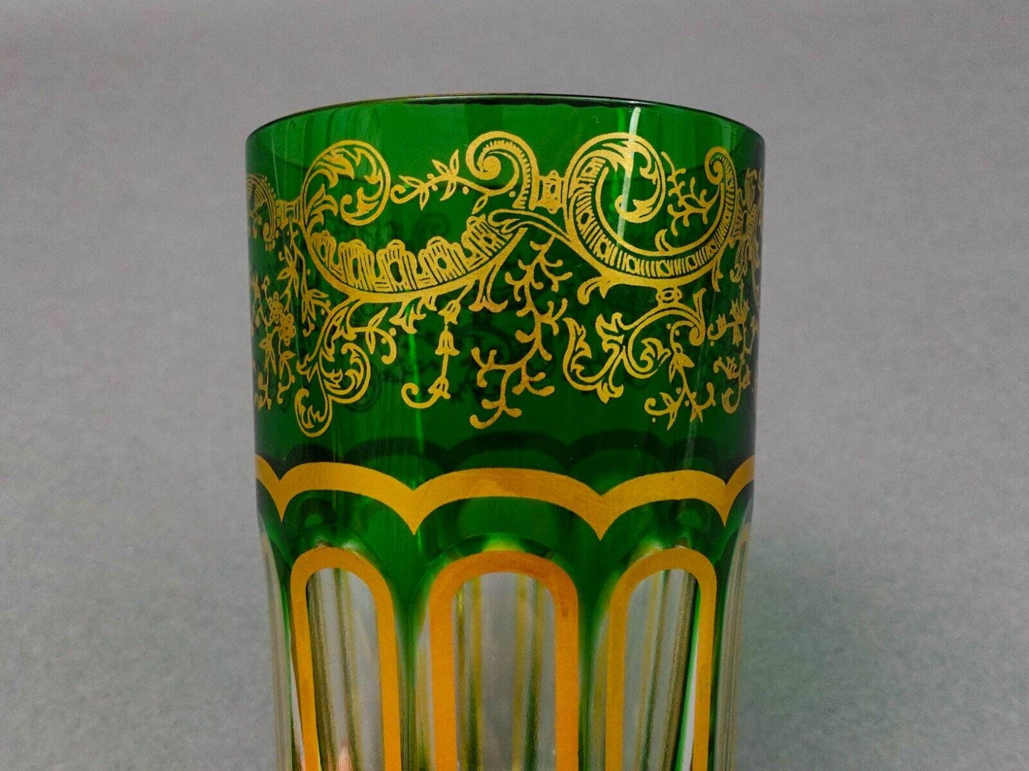 Saint St Louis Crystal France Rabat Green Gold Gilded Tea Tumbles Glass Set Of 2