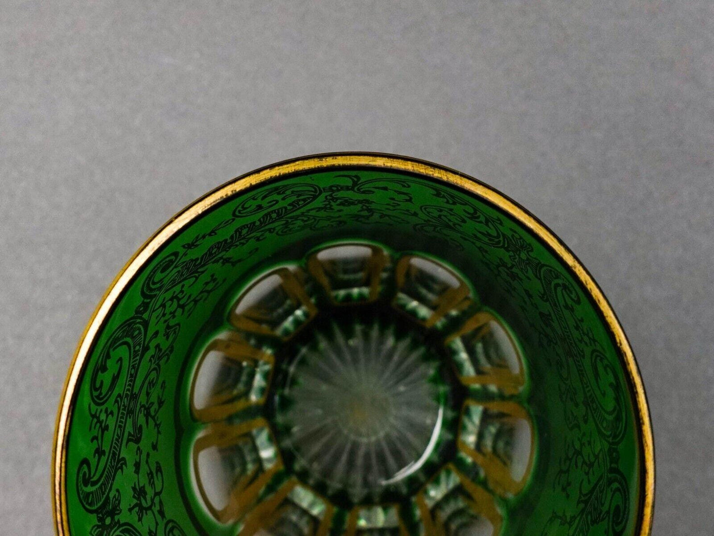 Saint St Louis Crystal France Rabat Green Gold Gilded Tea Tumbles Glass Set Of 2