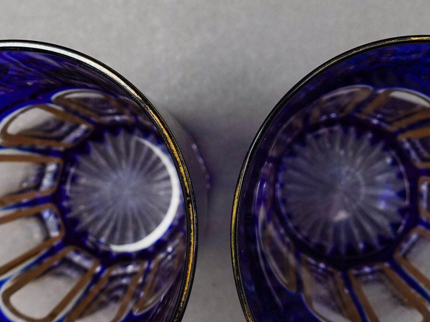 Saint St Louis Crystal France Rabat Blue Gold Gilded Tea Tumbles Glass Set Of 2