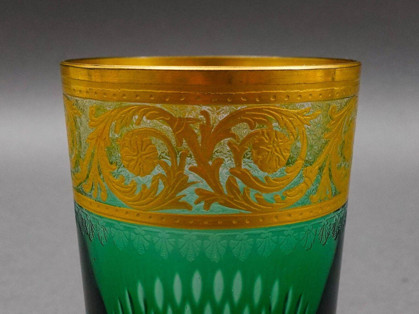 St Louis Crystal France Thistle Green & Gold Encrusted Tumbler Glass