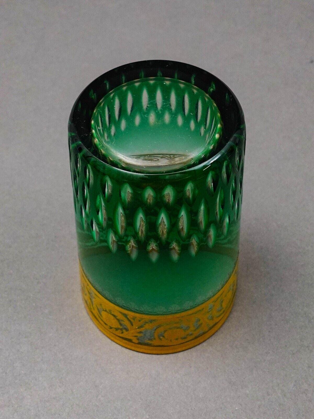 St Louis Crystal France Thistle Green & Gold Encrusted Tumbler Glass