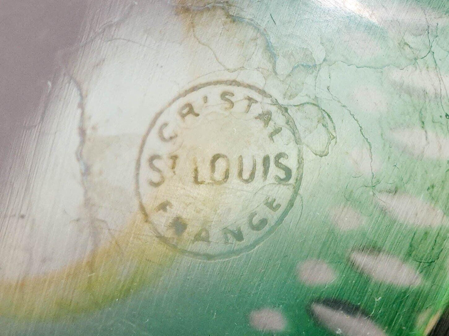 St Louis Crystal France Thistle Green & Gold Encrusted Tumbler Glass