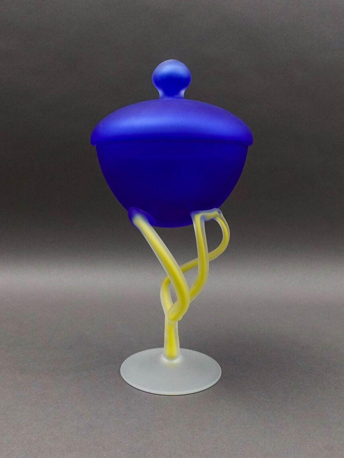 Josefina Krosno Poland Jelly Fish Blue & Yellow Art Glass Compote Bowl Sculpture