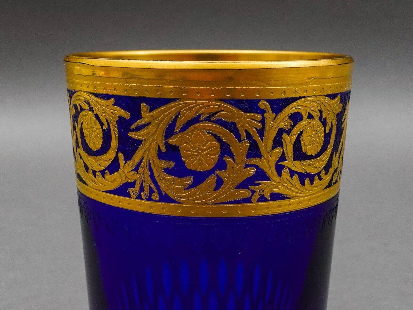 Saint St Louis Crystal France Thistle Blue & Gold Encrusted Tea Tumbler Glass