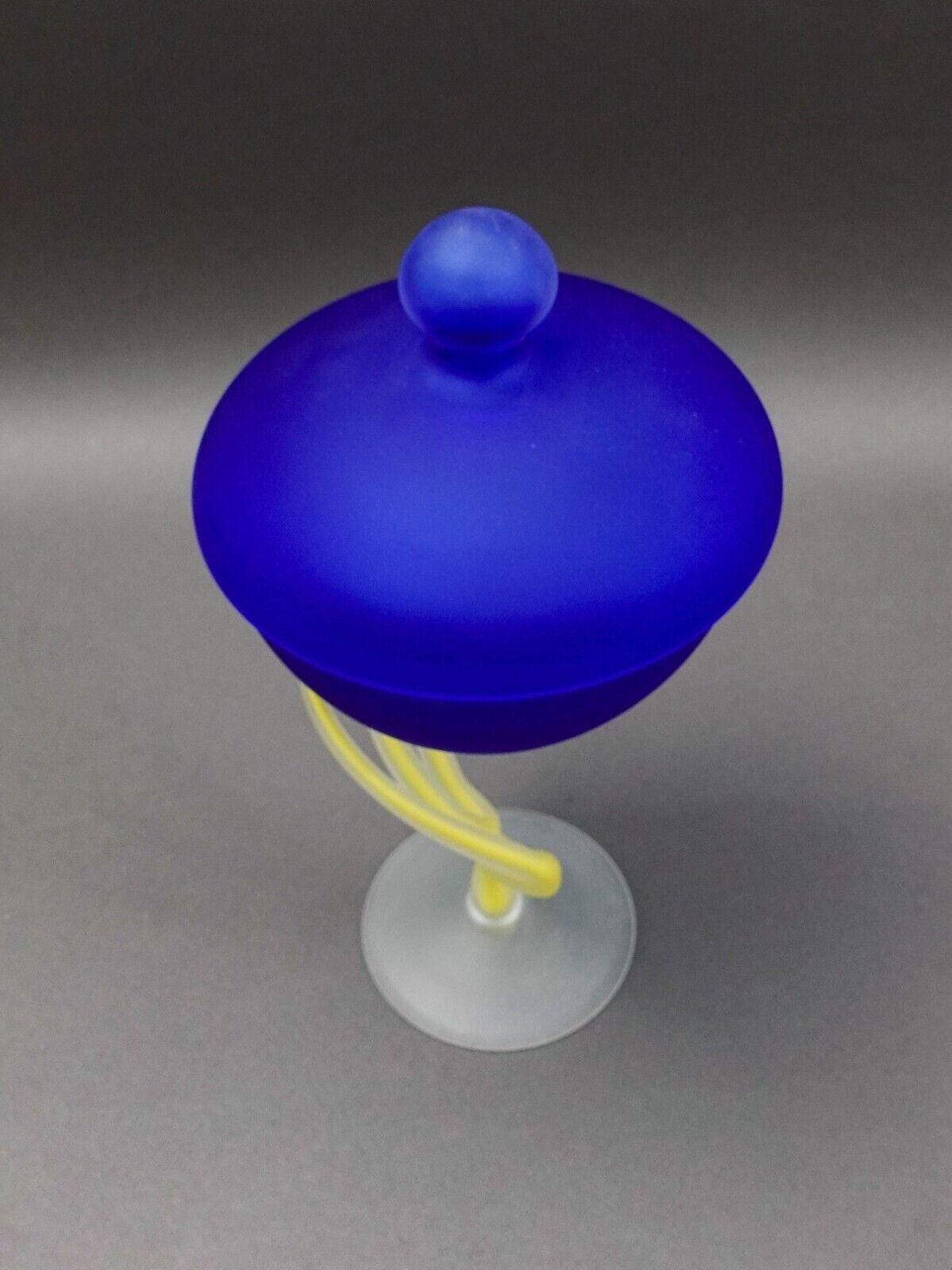 Josefina Krosno Poland Jelly Fish Blue & Yellow Art Glass Compote Bowl Sculpture