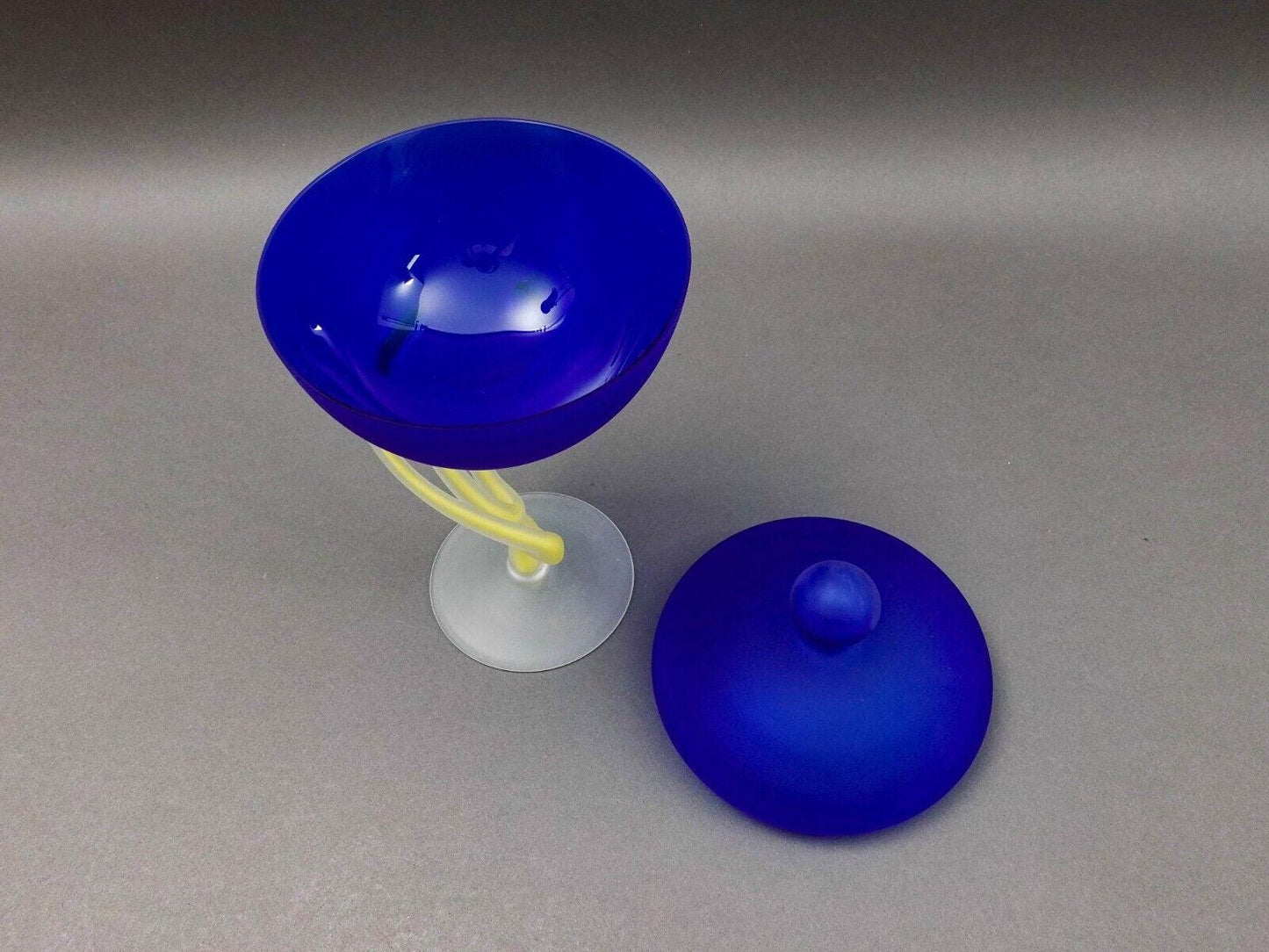Josefina Krosno Poland Jelly Fish Blue & Yellow Art Glass Compote Bowl Sculpture