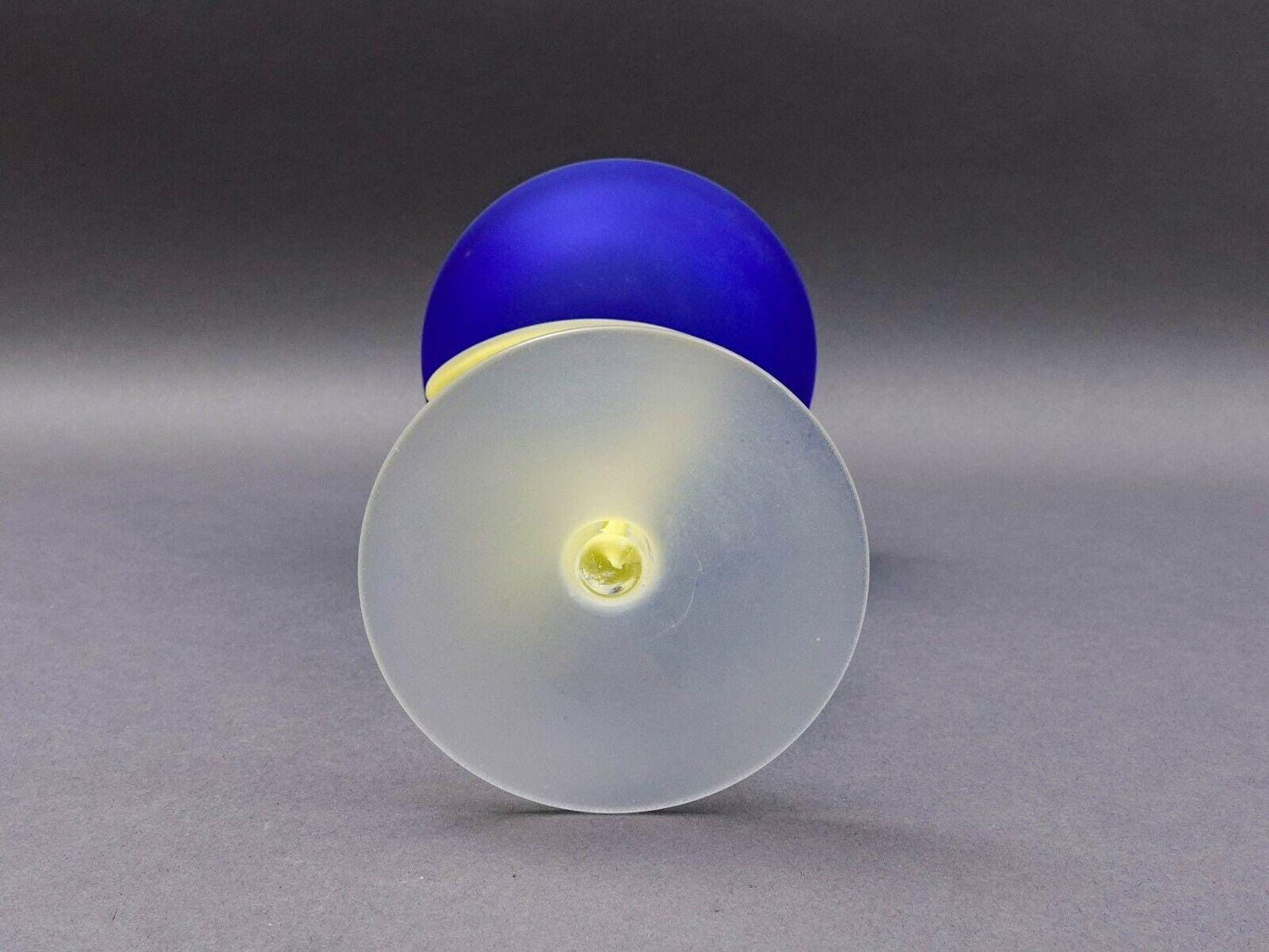 Josefina Krosno Poland Jelly Fish Blue & Yellow Art Glass Compote Bowl Sculpture