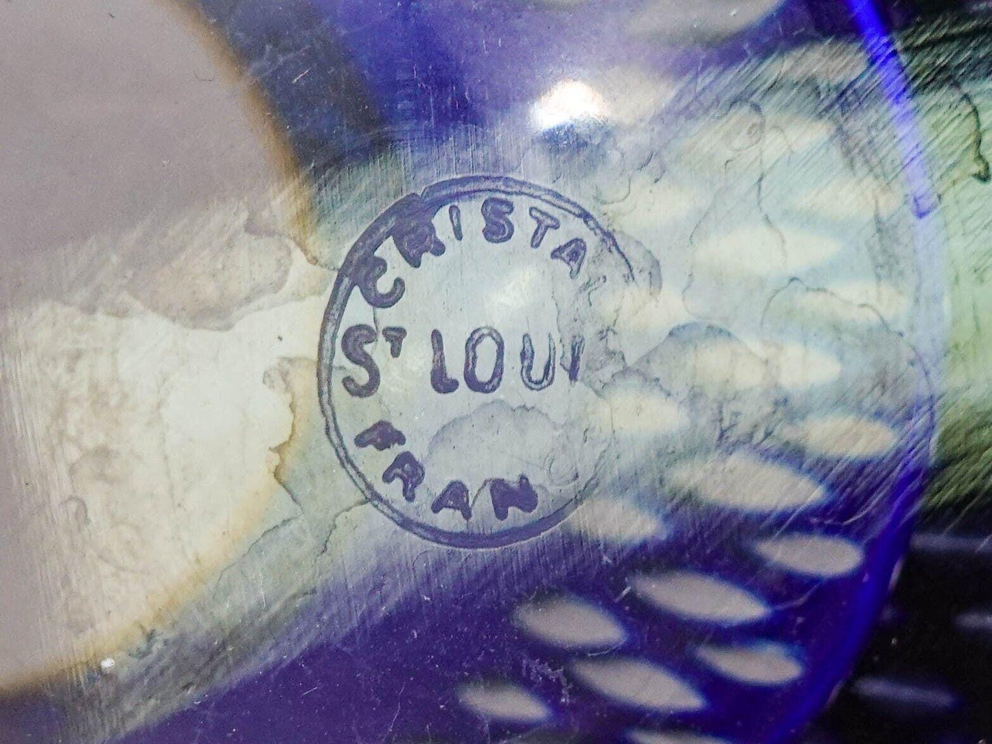 Saint St Louis Crystal France Thistle Blue & Gold Encrusted Tea Tumbler Glass