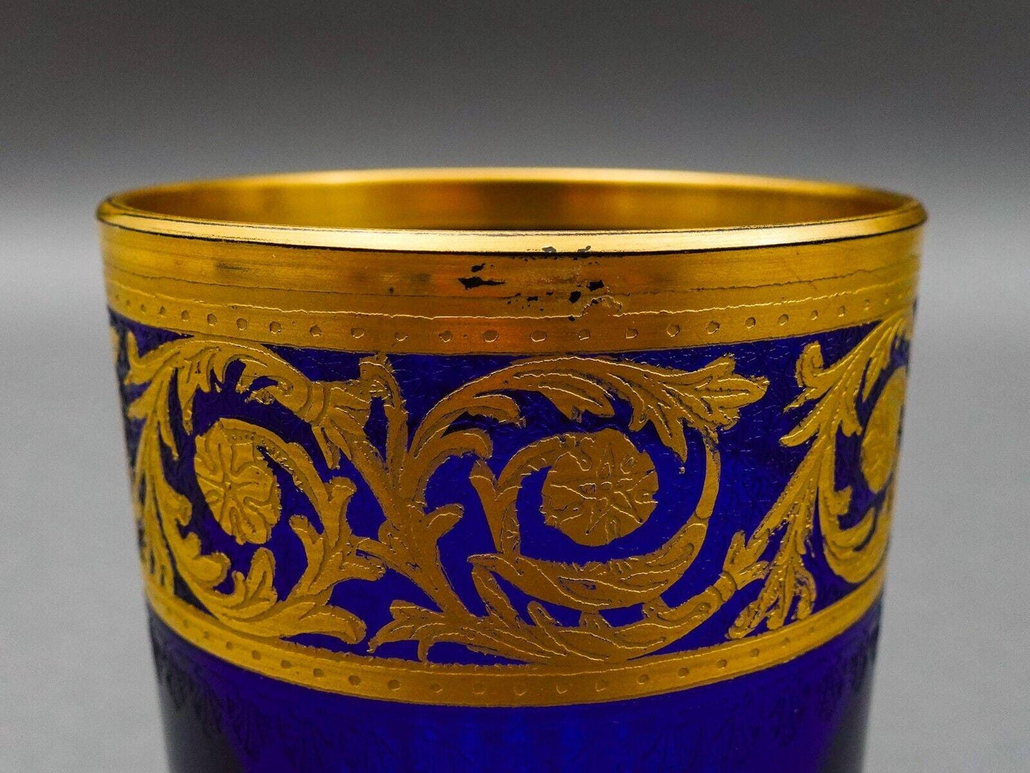 Saint St Louis Crystal France Thistle Blue & Gold Encrusted Tea Tumbler Glass