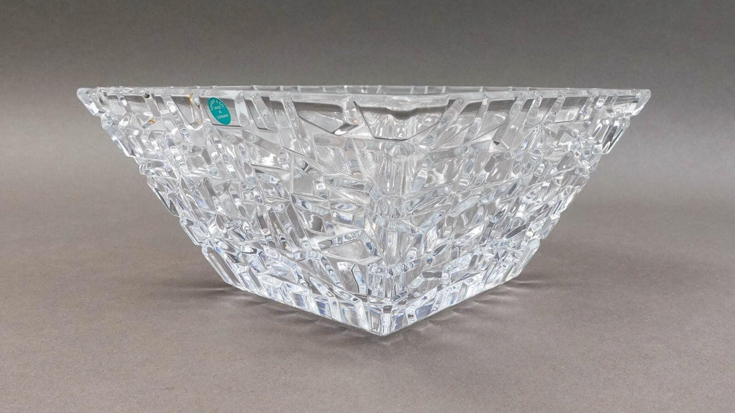 Tiffany & Co Crystal Germany Sierra Large 9" Square Art Glass Bowl With Box