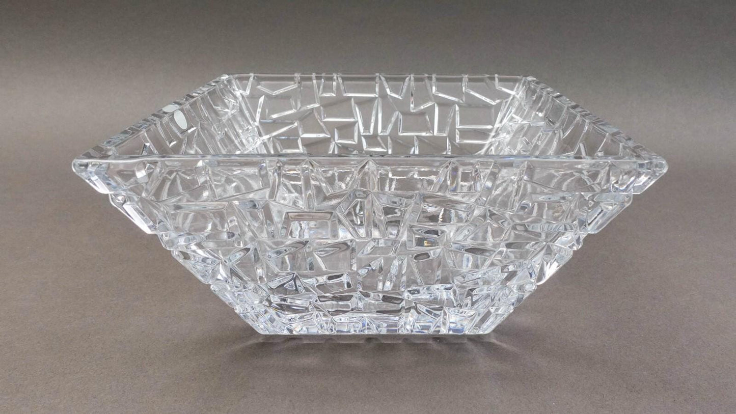 Tiffany & Co Crystal Germany Sierra Large 9" Square Art Glass Bowl With Box