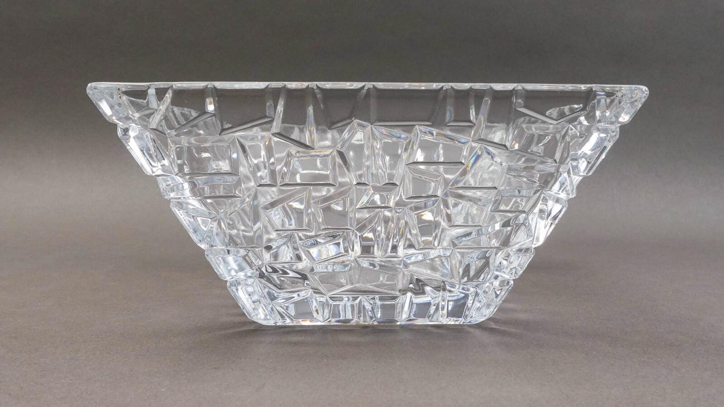 Tiffany & Co Crystal Germany Sierra Large 9" Square Art Glass Bowl With Box