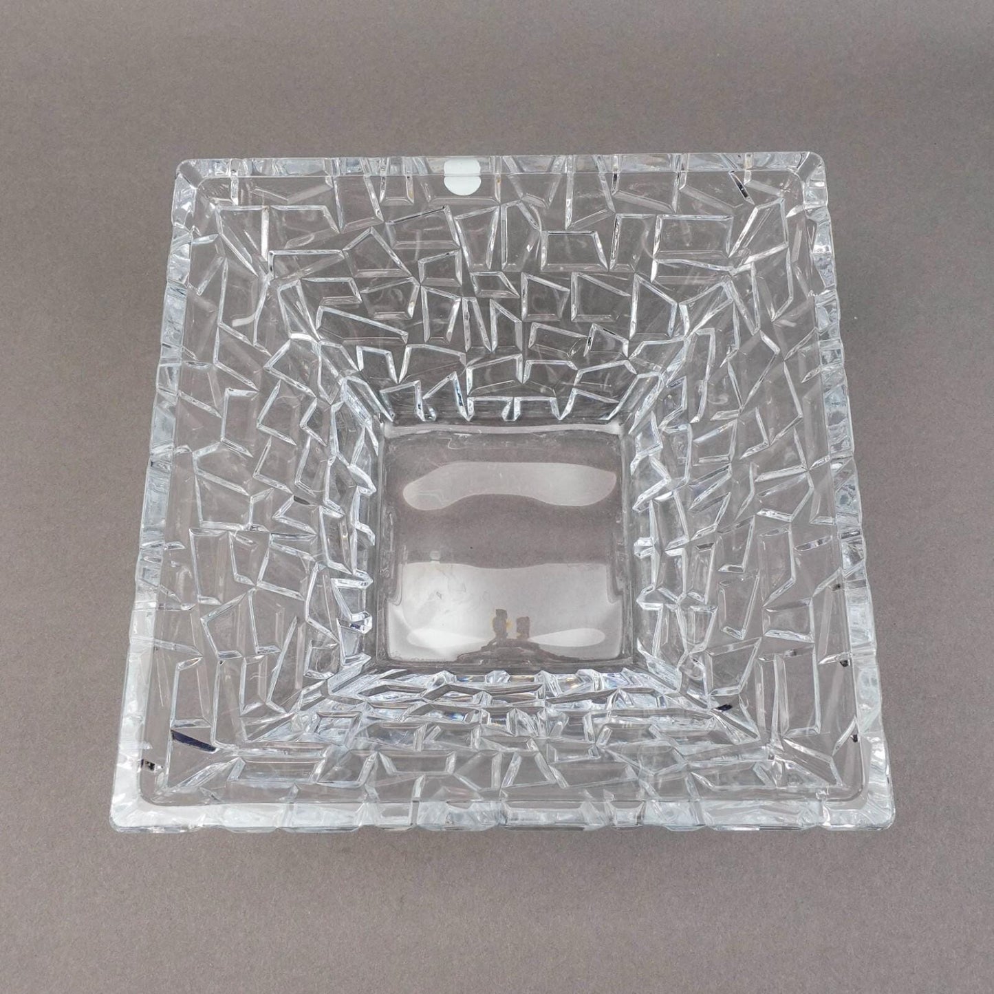 Tiffany & Co Crystal Germany Sierra Large 9" Square Art Glass Bowl With Box