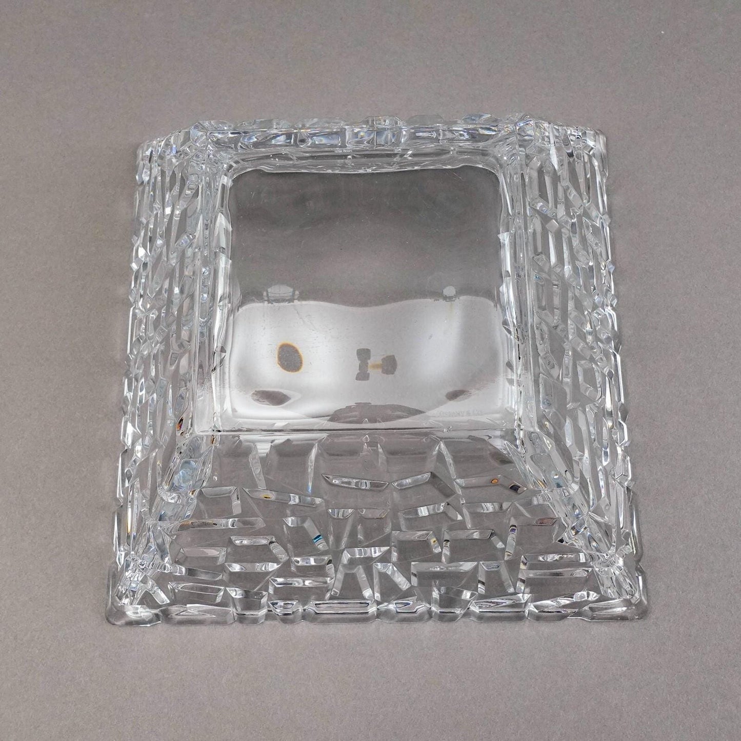 Tiffany & Co Crystal Germany Sierra Large 9" Square Art Glass Bowl With Box