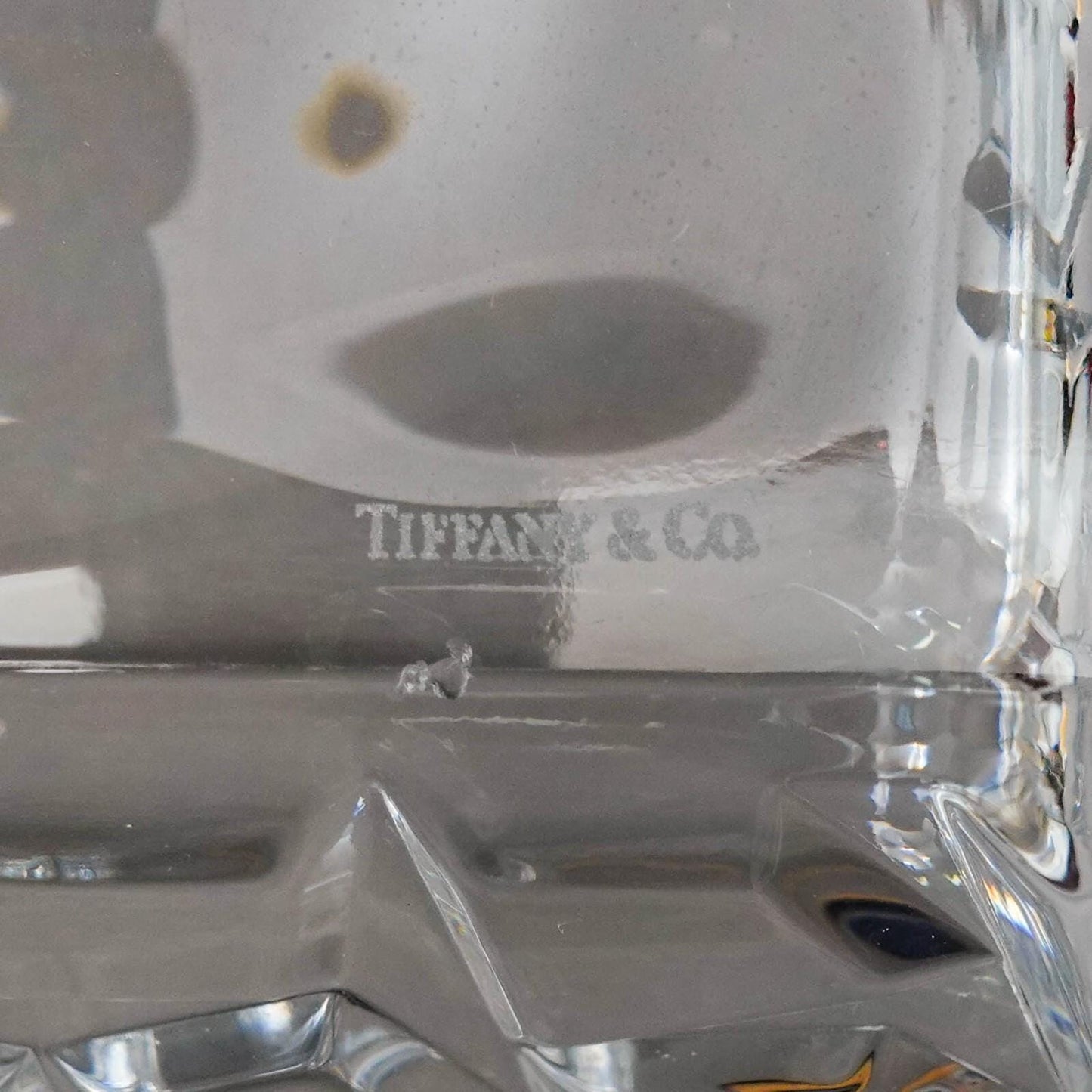 Tiffany & Co Crystal Germany Sierra Large 9" Square Art Glass Bowl With Box