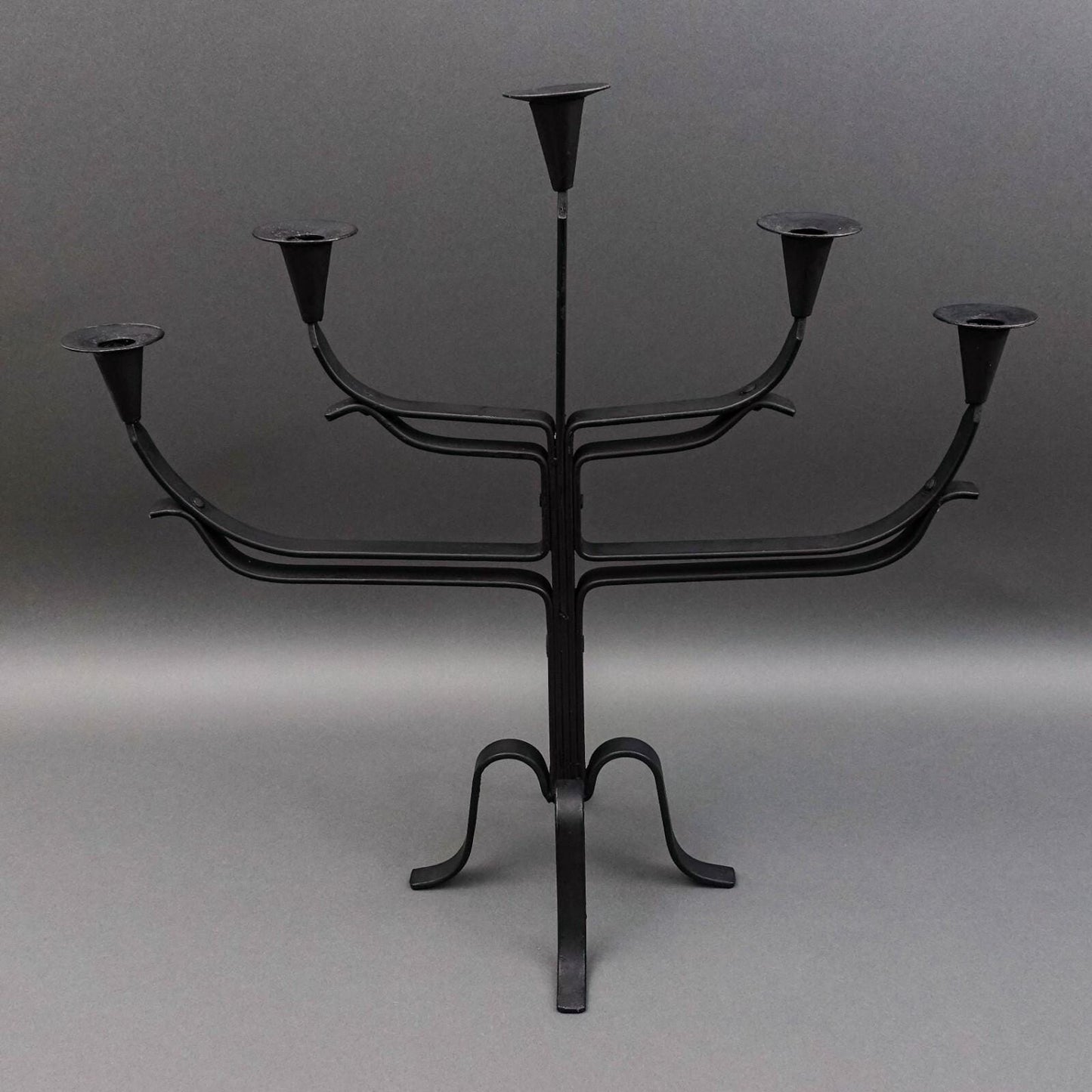 Vintage Spanish Brutalist Wrought Iron Candelabra 5 Candle Holder