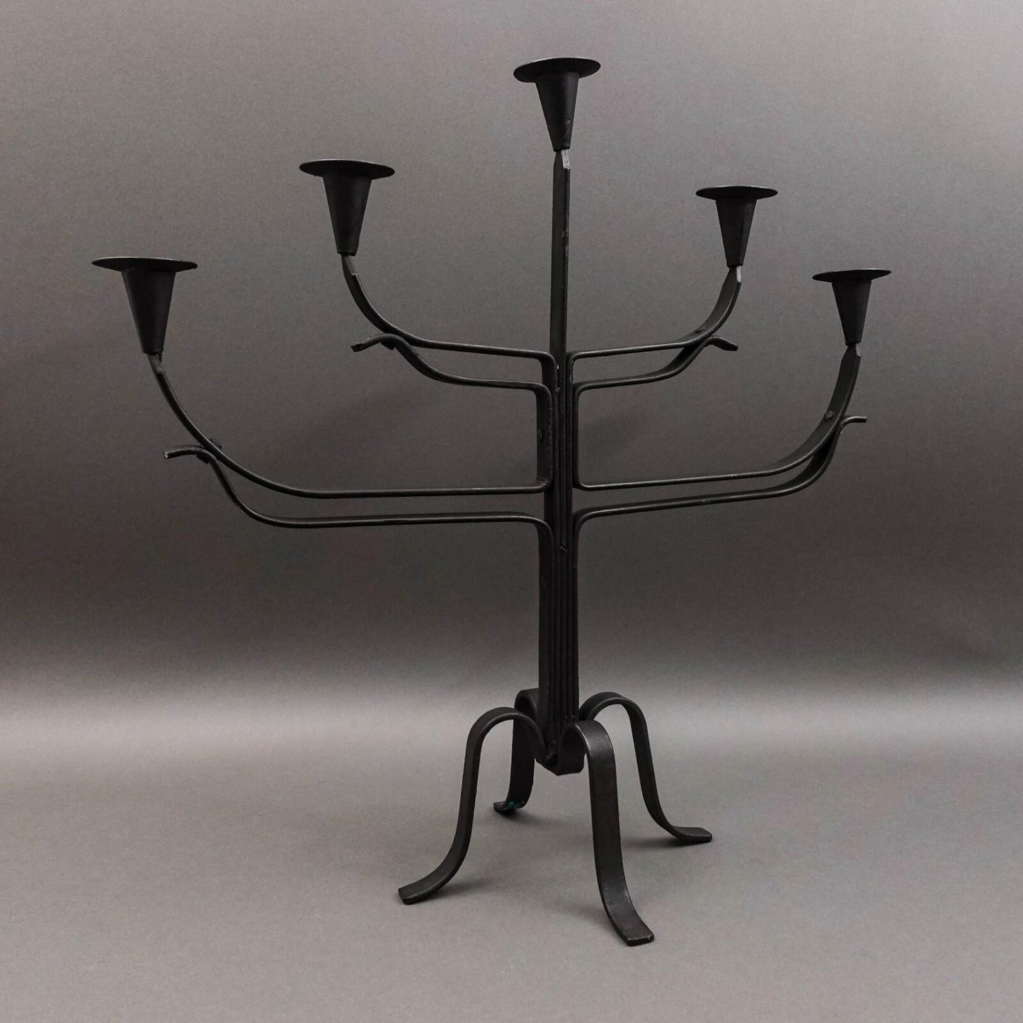 Vintage Spanish Brutalist Wrought Iron Candelabra 5 Candle Holder