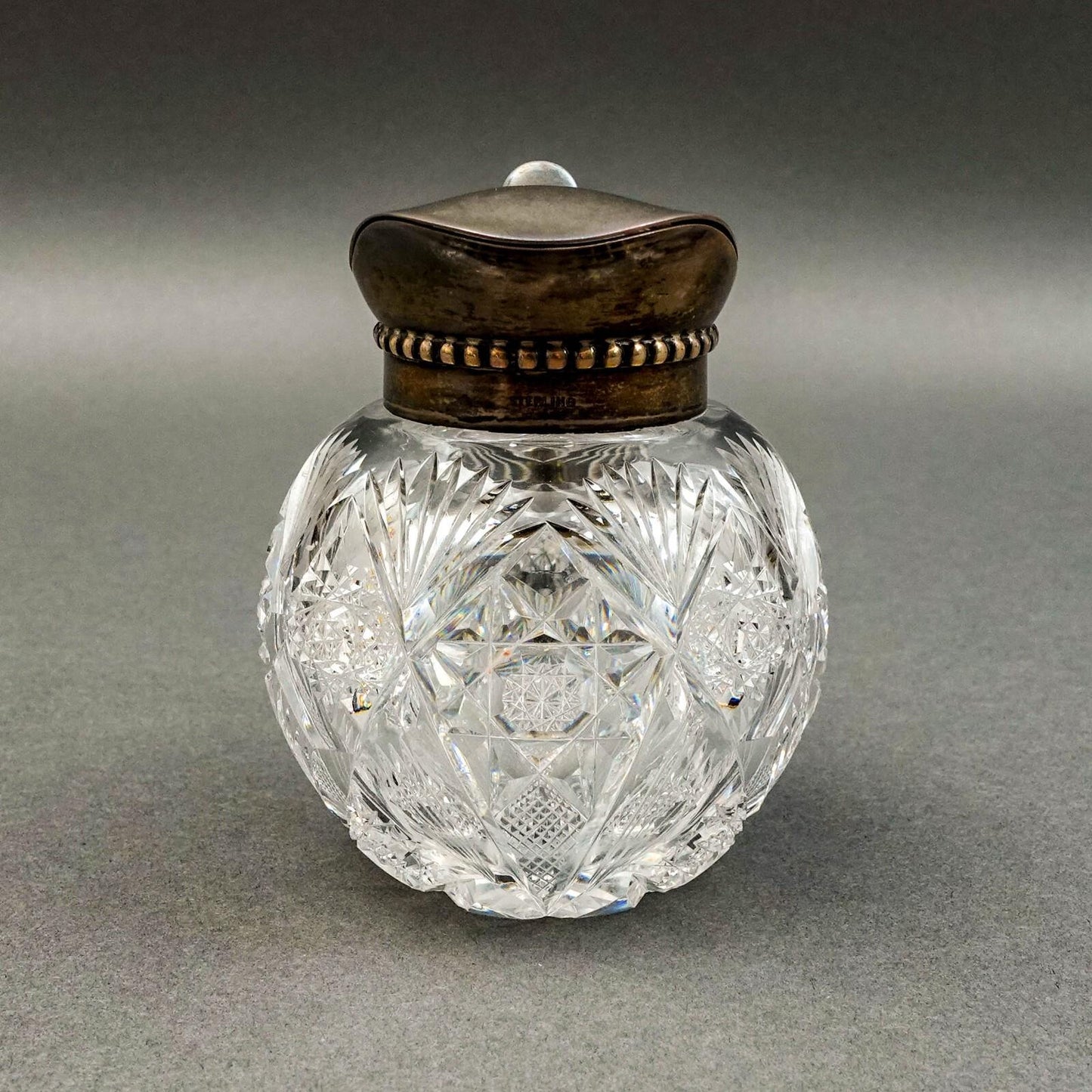 Hawkes NY Signed Sterling Silver Brilliant Cut Crystal Glass Syrup Jug Pitcher