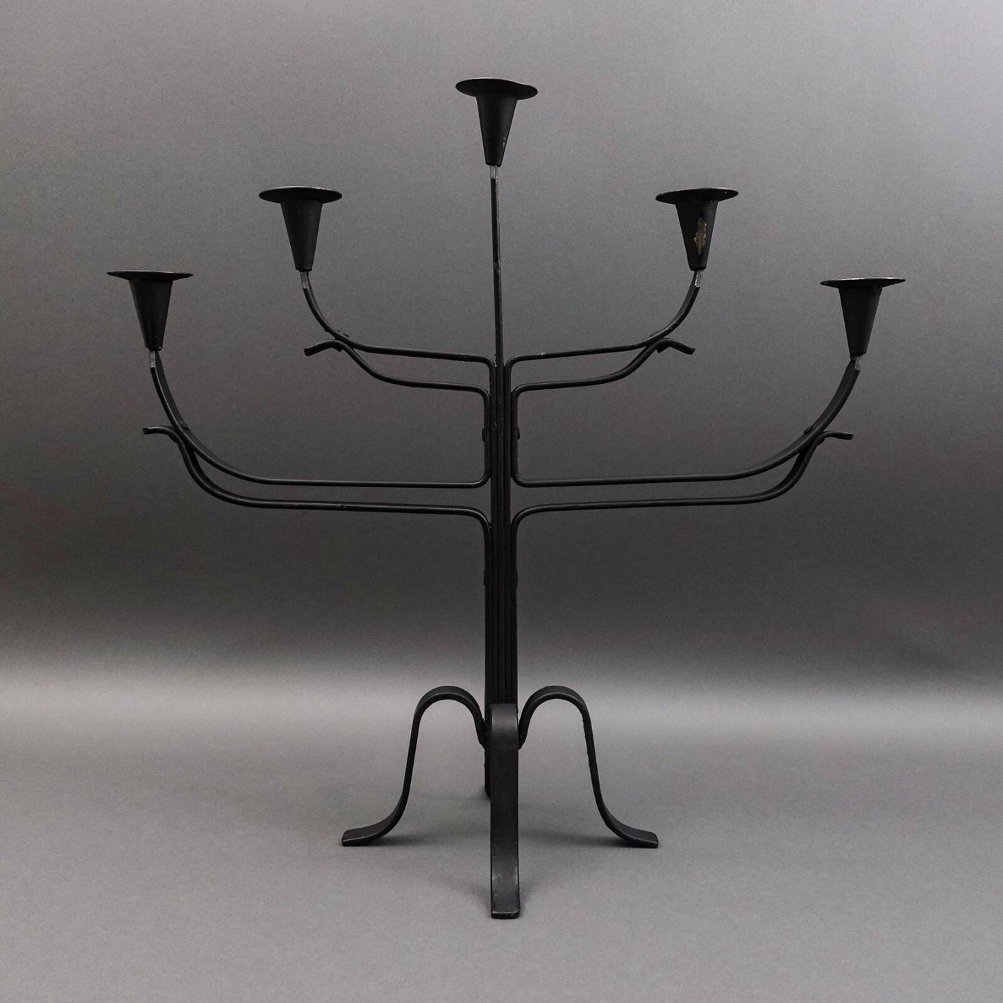 Vintage Spanish Brutalist Wrought Iron Candelabra 5 Candle Holder