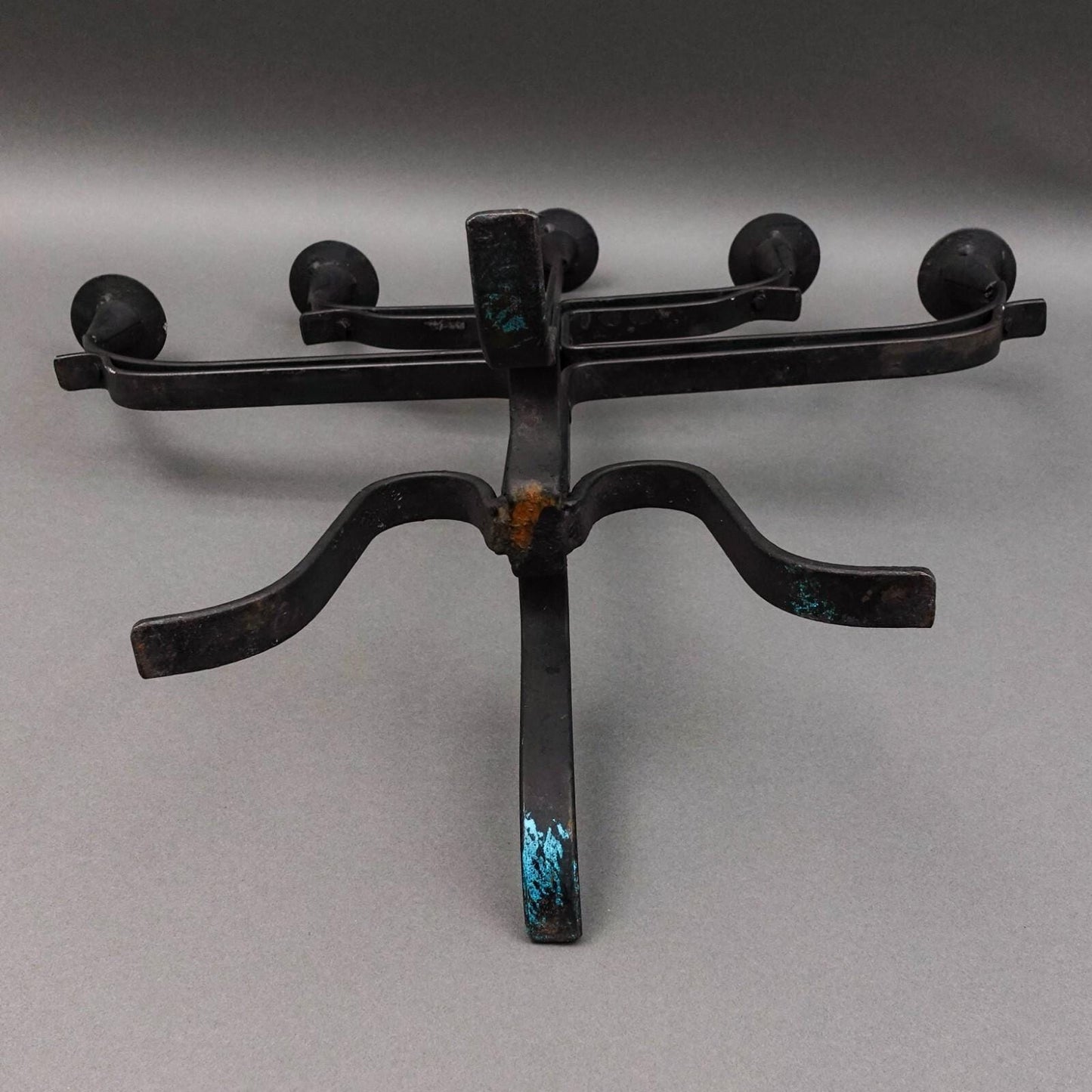 Vintage Spanish Brutalist Wrought Iron Candelabra 5 Candle Holder