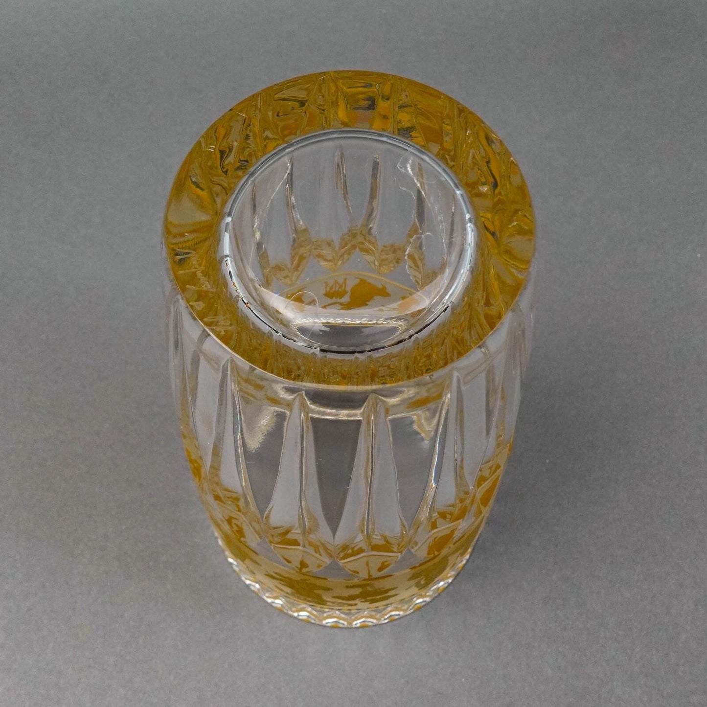 Val St Lambert Signed Danse De Flore Gold Gilt Cut Crystal Vase 9"