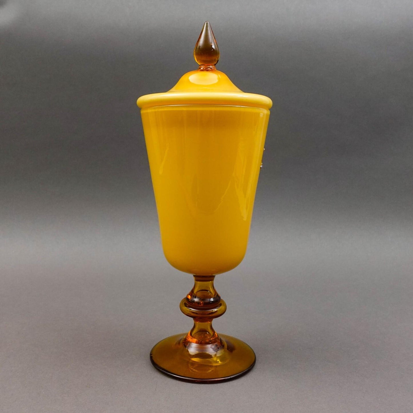 Empoli Italy For KB MCM Amber Cased Art Glass Lidded Apothecary Jar 13 1/2"