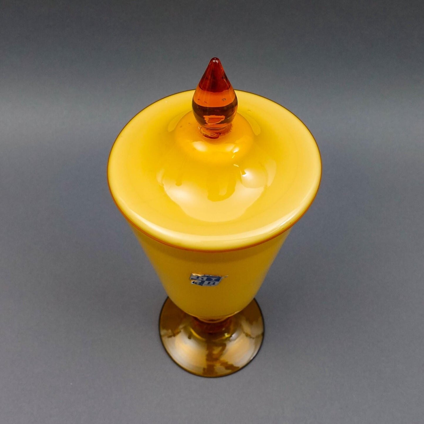 Empoli Italy For KB MCM Amber Cased Art Glass Lidded Apothecary Jar 13 1/2"