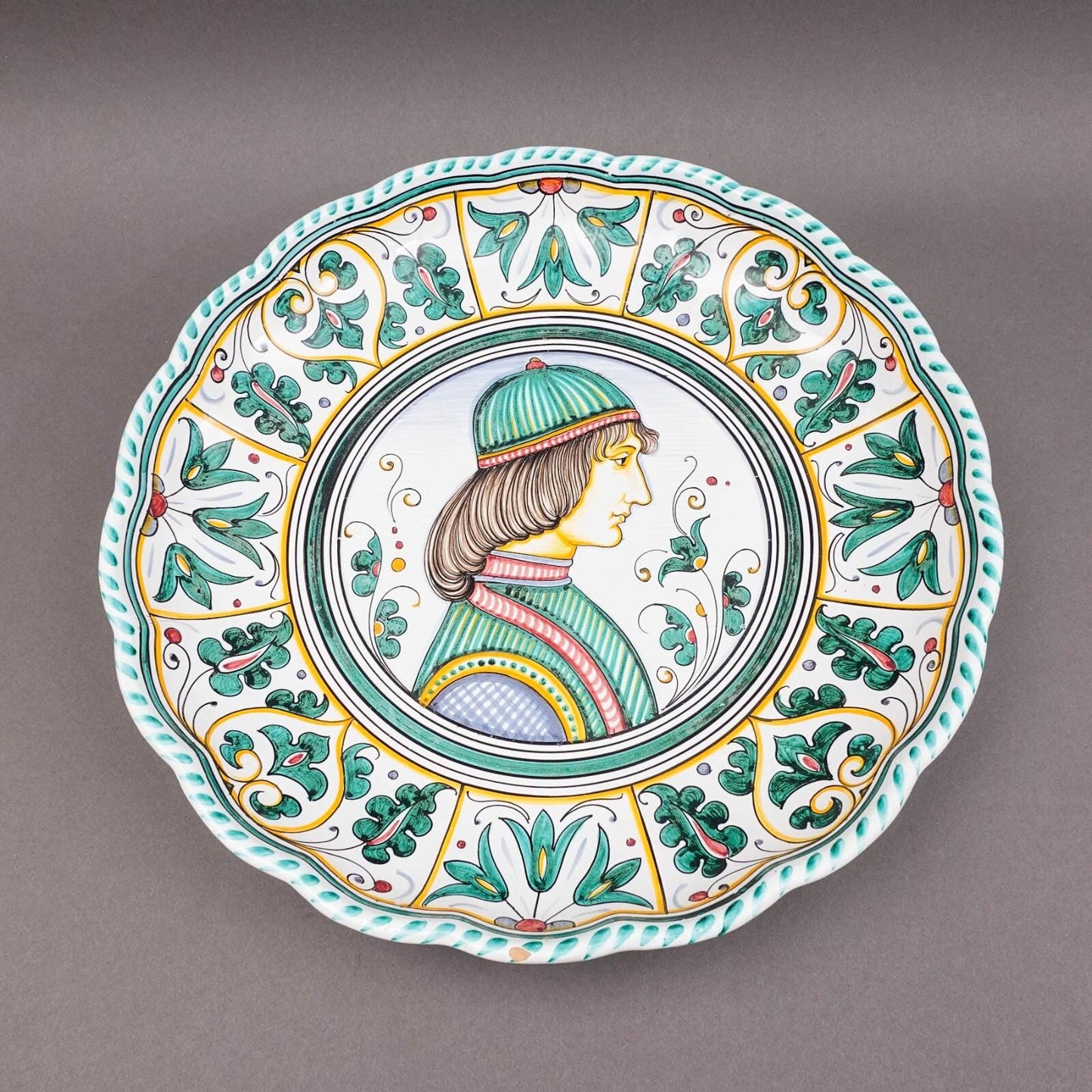 Deruta taly D. Grazia Maiolica Large 15" Portrait Wall Bowl Charger Plate (Read)