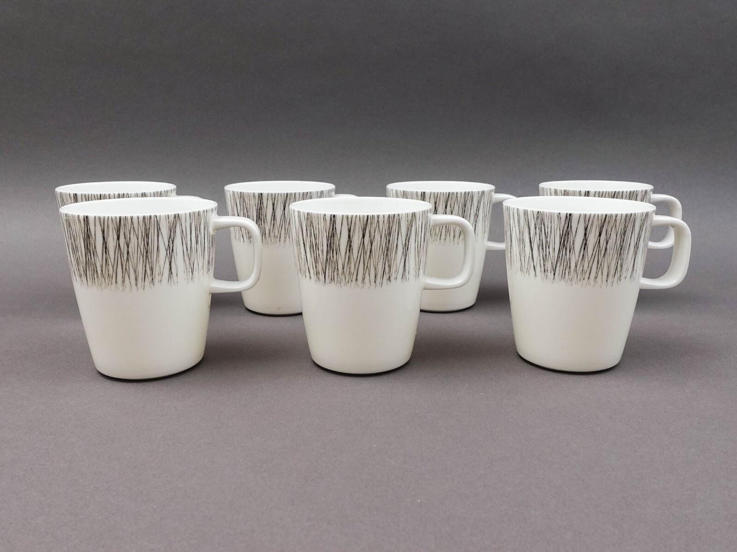 Crate & Barrel ITO Black White Porcelain Mug Cup Set Of 7