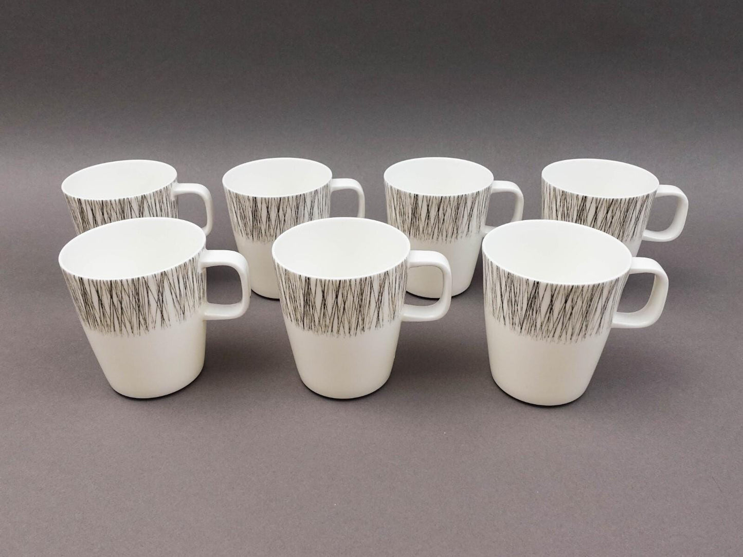 Crate & Barrel ITO Black White Porcelain Mug Cup Set Of 7
