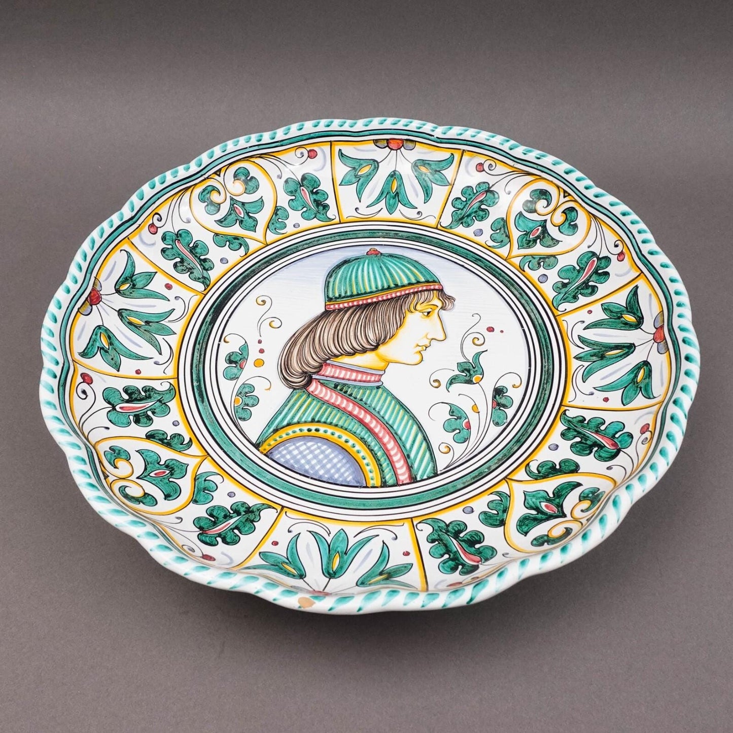 Deruta taly D. Grazia Maiolica Large 15" Portrait Wall Bowl Charger Plate (Read)