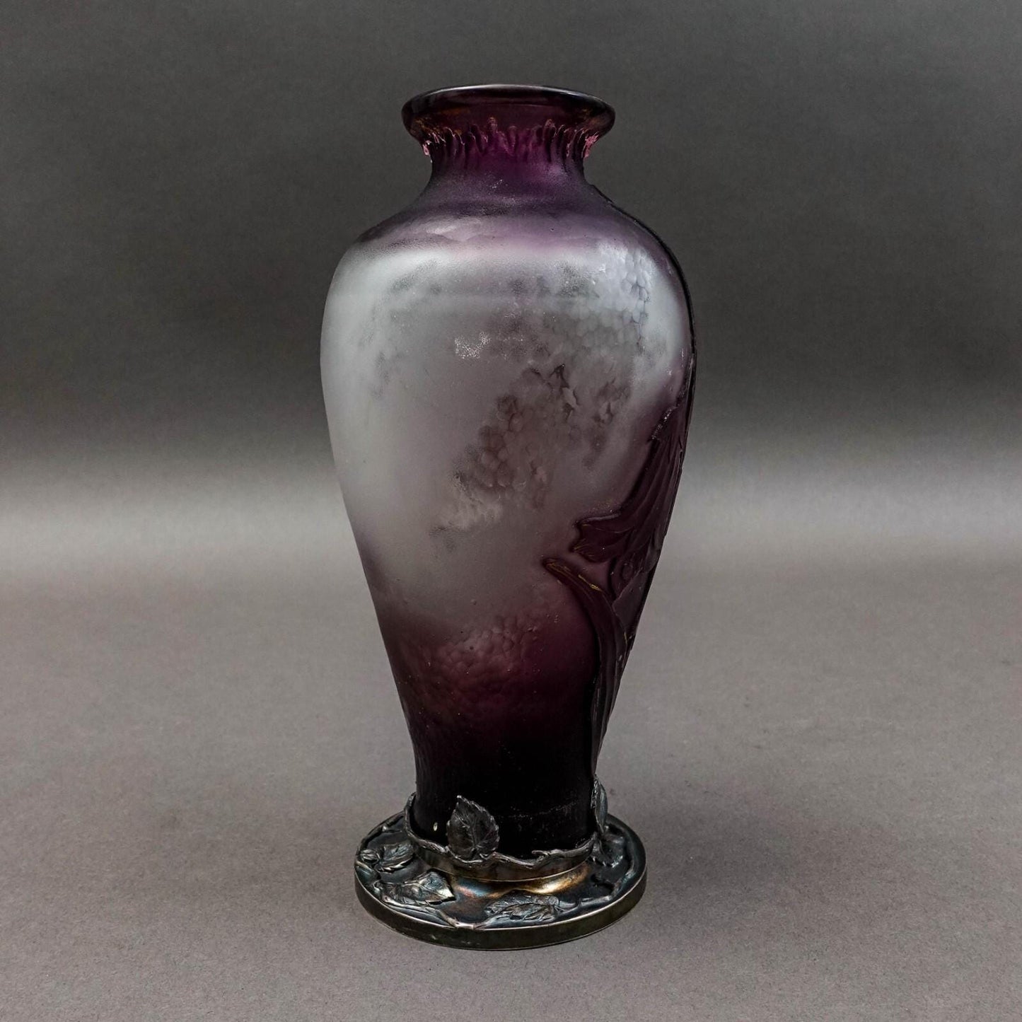 Burgun Schverer & Co Verrerie D'Art De Lorraine Floral Etched Cameo Glass Vase