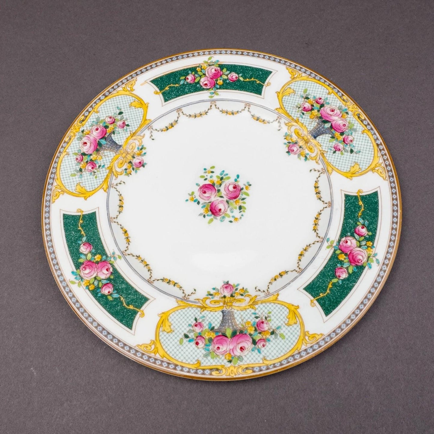 Royal Worcester C2115 Green Pink Roses Porcelain Dinner Plates Set Of 6 (Read)