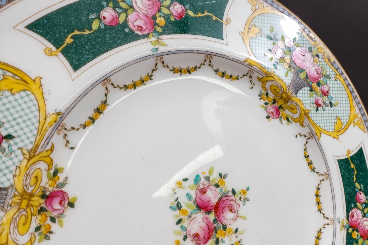Royal Worcester C2115 Green Pink Roses Porcelain Dinner Plates Set Of 6 (Read)