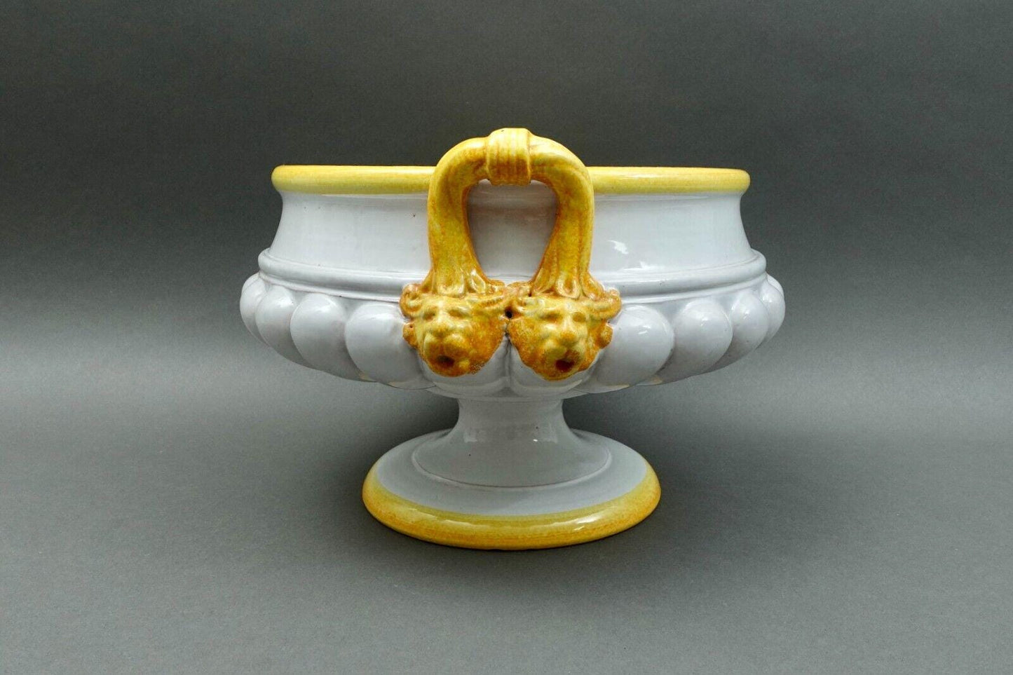 Large Fortunata Italy Handmade Pottery Centerpiece Pedestal Compote Bowl Lion's