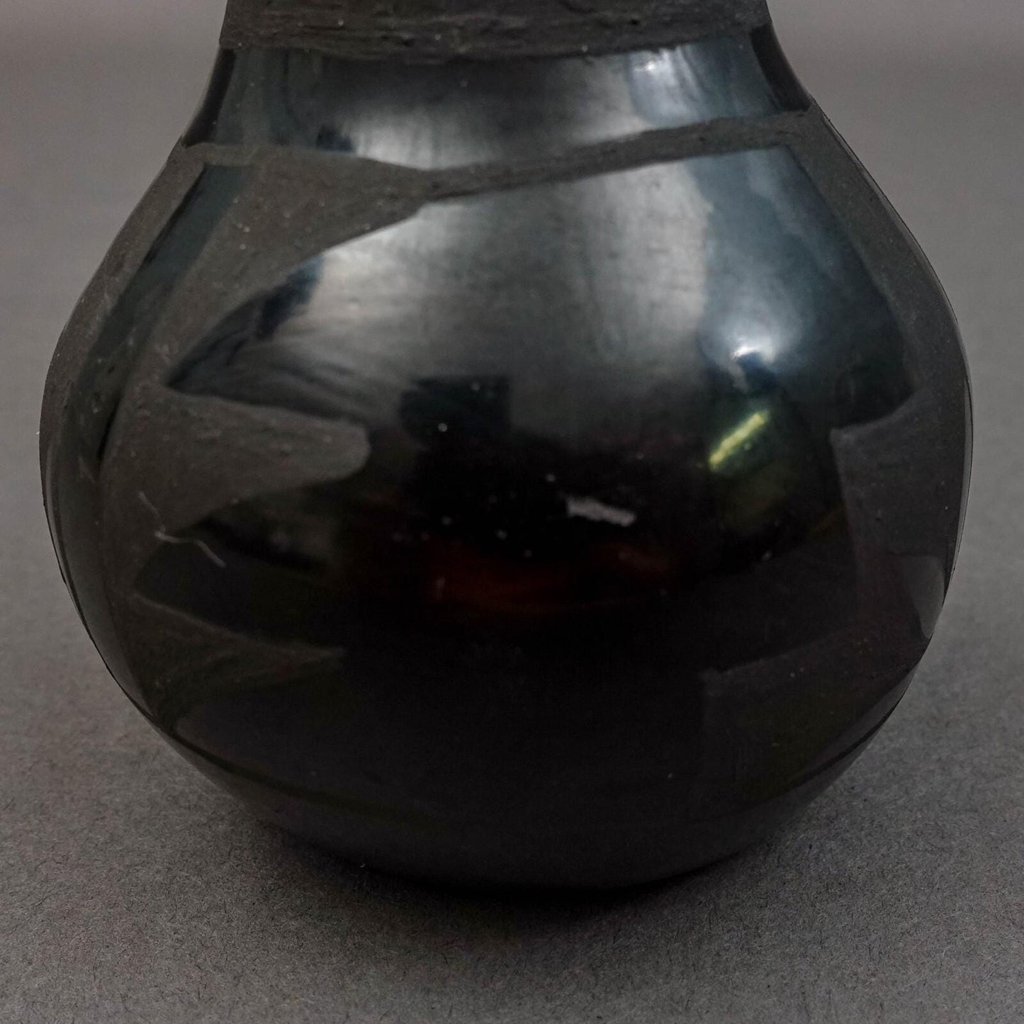 Belua Suazo Santa Clara Pueblo Signed Black Pottery Small Bud Vase 3 1/2"