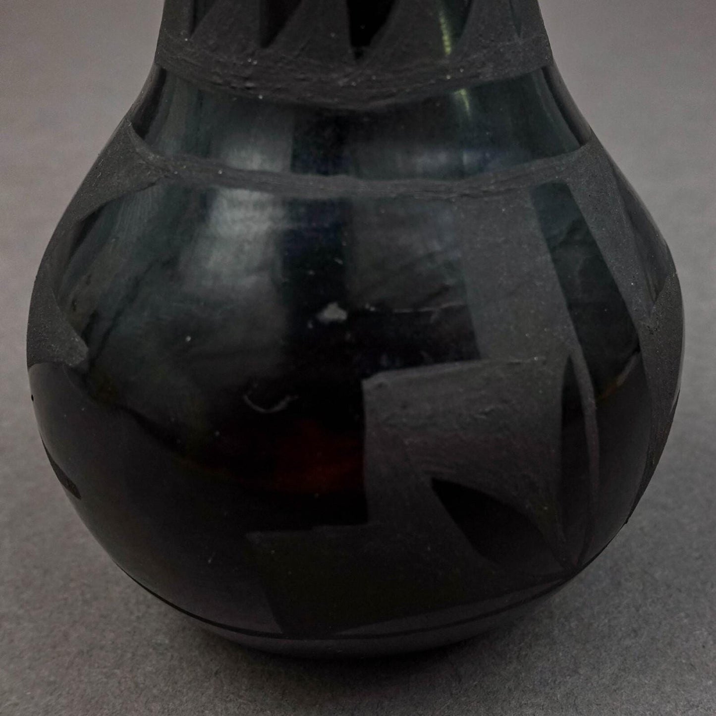 Belua Suazo Santa Clara Pueblo Signed Black Pottery Small Bud Vase 3 1/2"