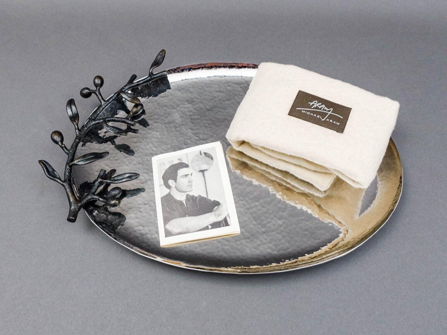 Michael Aram Olive Branch Stainless Steel Serving Platter Tray 14.25"