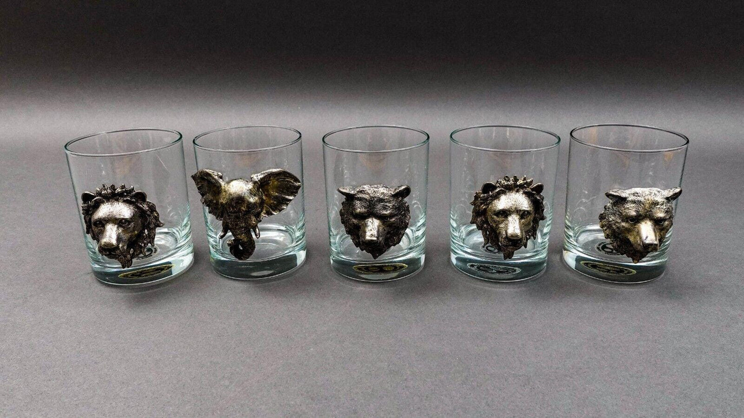 Arthur Court Safari Animals Rocks Double Old Fashioned Glasses Tumblers Set Of 5