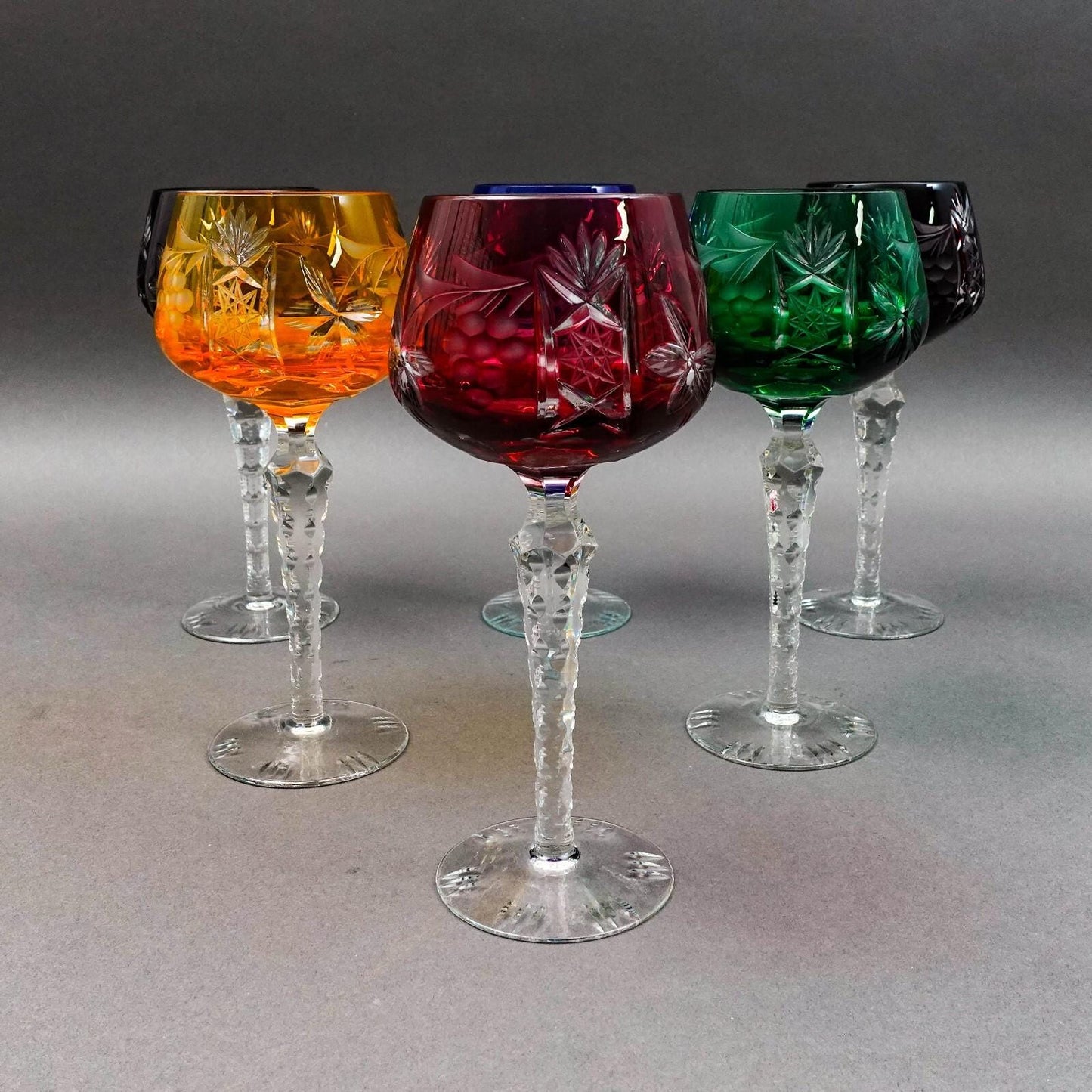 Imperlux Germany Cut to Clear Crystal 8" Wine Hock Glasses Goblets Set Of 6