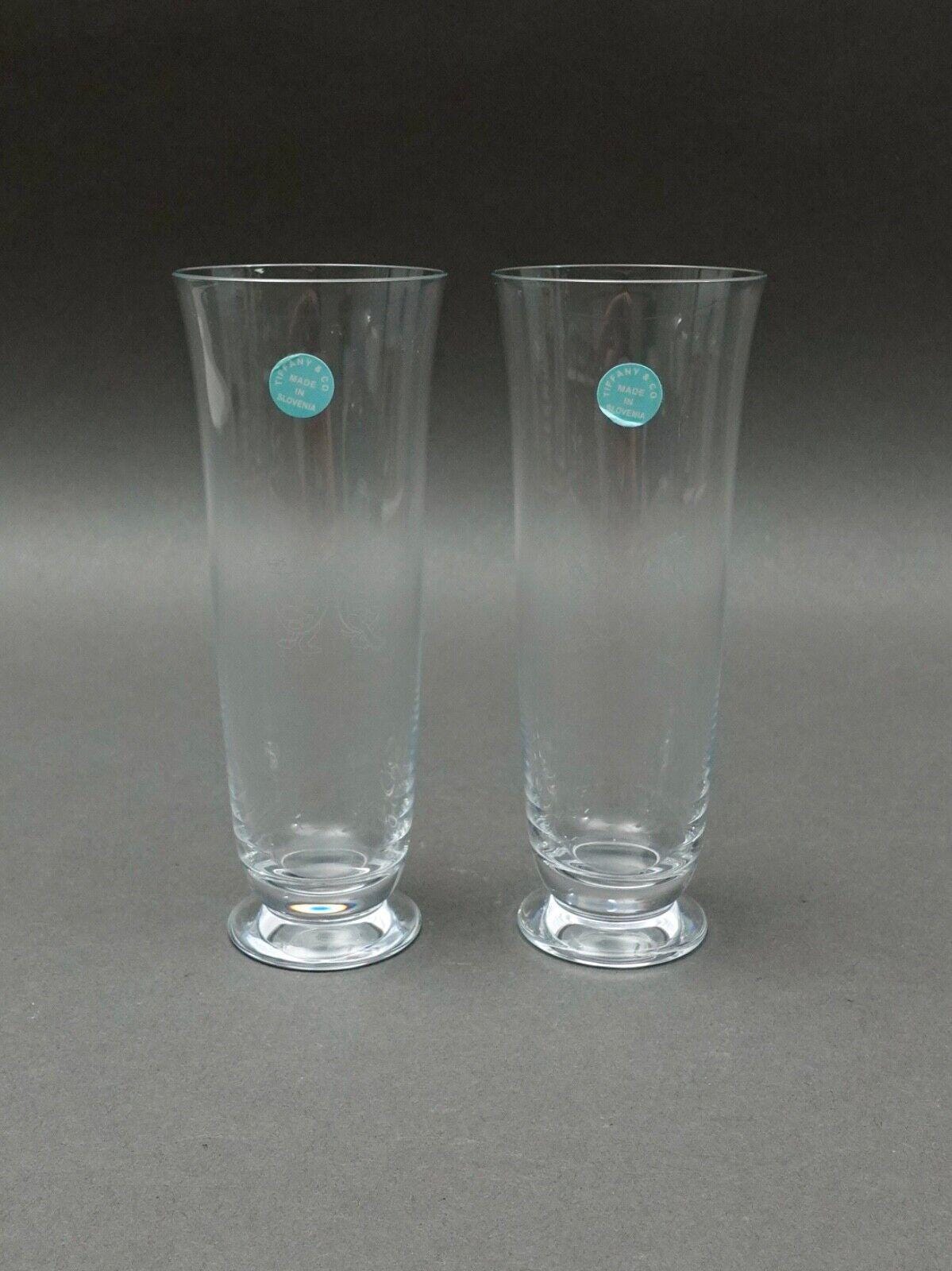 Tiffany & Co Signed Turtle Hare Rabbit Fluted Champagne Crystal Glass Set Of 2