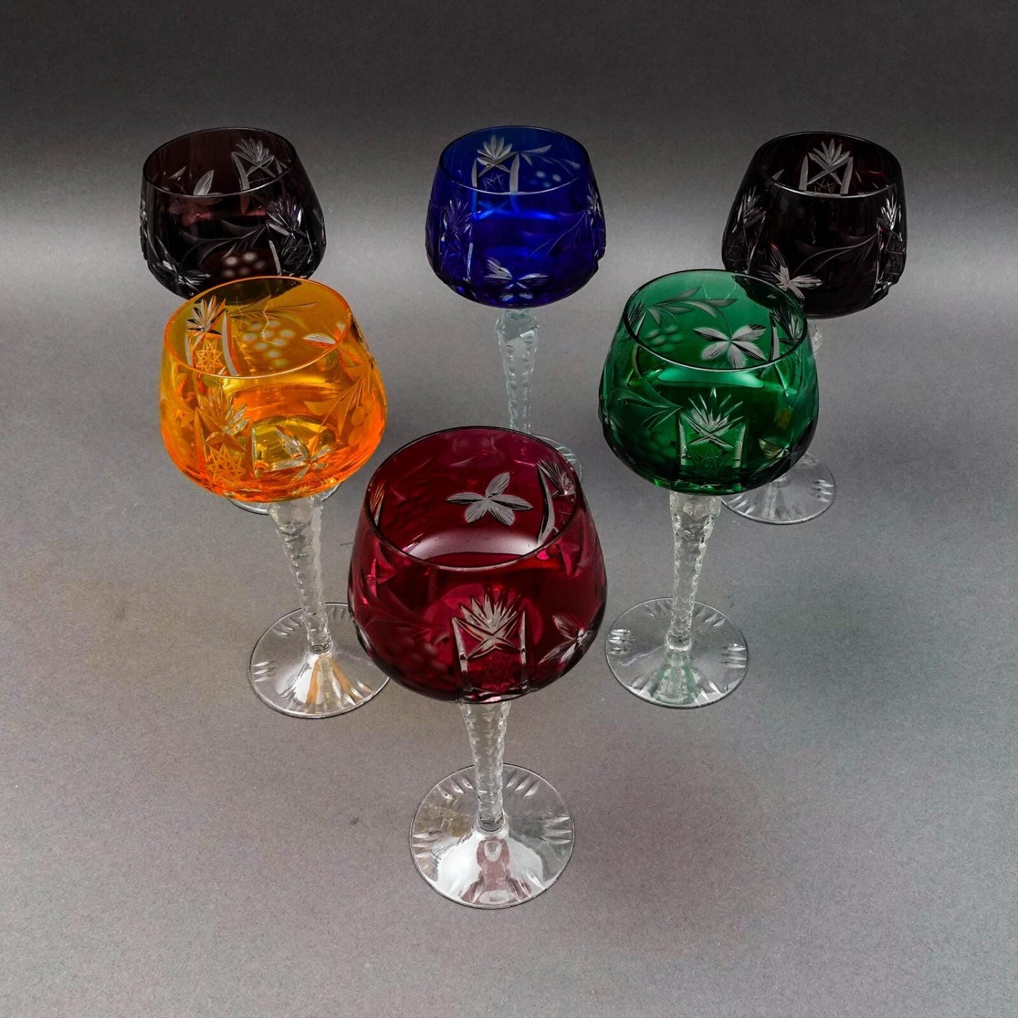 Imperlux Germany Cut to Clear Crystal 8" Wine Hock Glasses Goblets Set Of 6