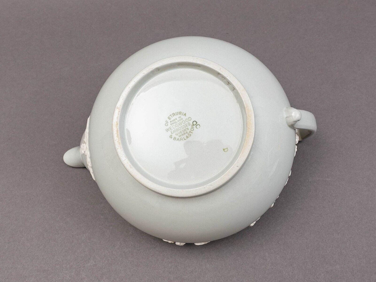 Wedgwood England Vintage Embossed Queensware Cream On Gray Teapot Rare